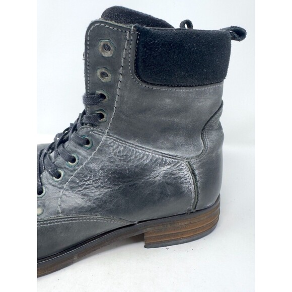 Men's ALDO combat Boots shoes Distressed Black Round Toe Laces used Size 8 - Picture 6 of 10